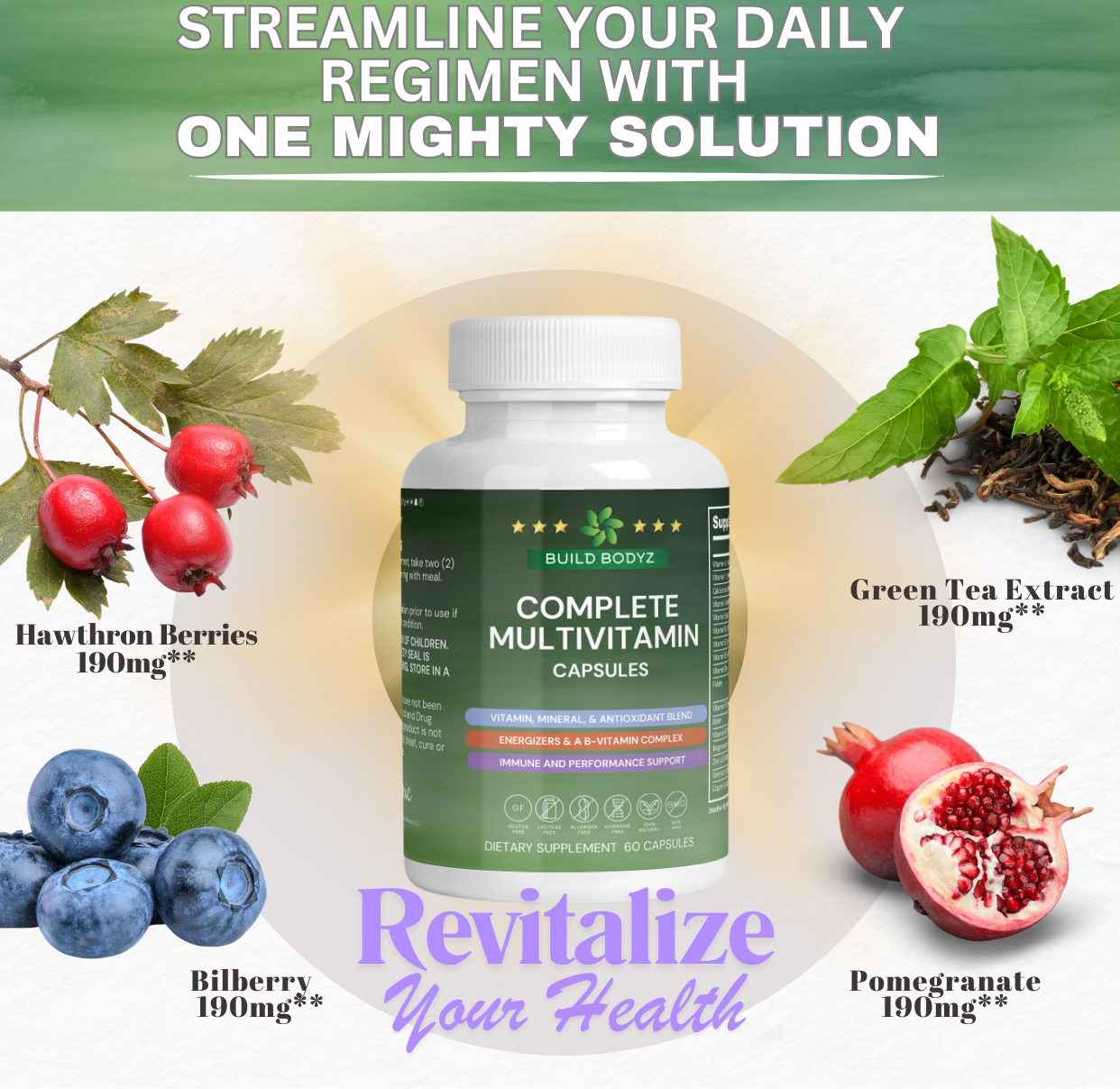 Complete Multivitamin with Immune Support and Antioxidants - 60 Capsules, Gluten-Free, Non-GMO