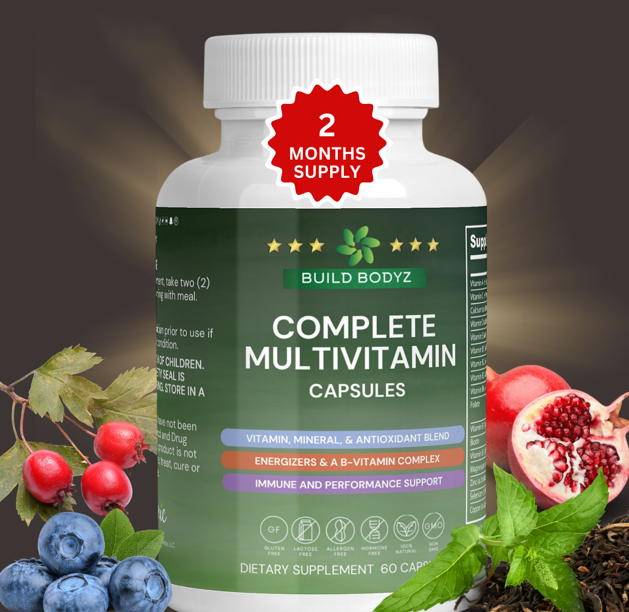 Complete Multivitamin with Immune Support and Antioxidants - 60 Capsules, Gluten-Free, Non-GMO