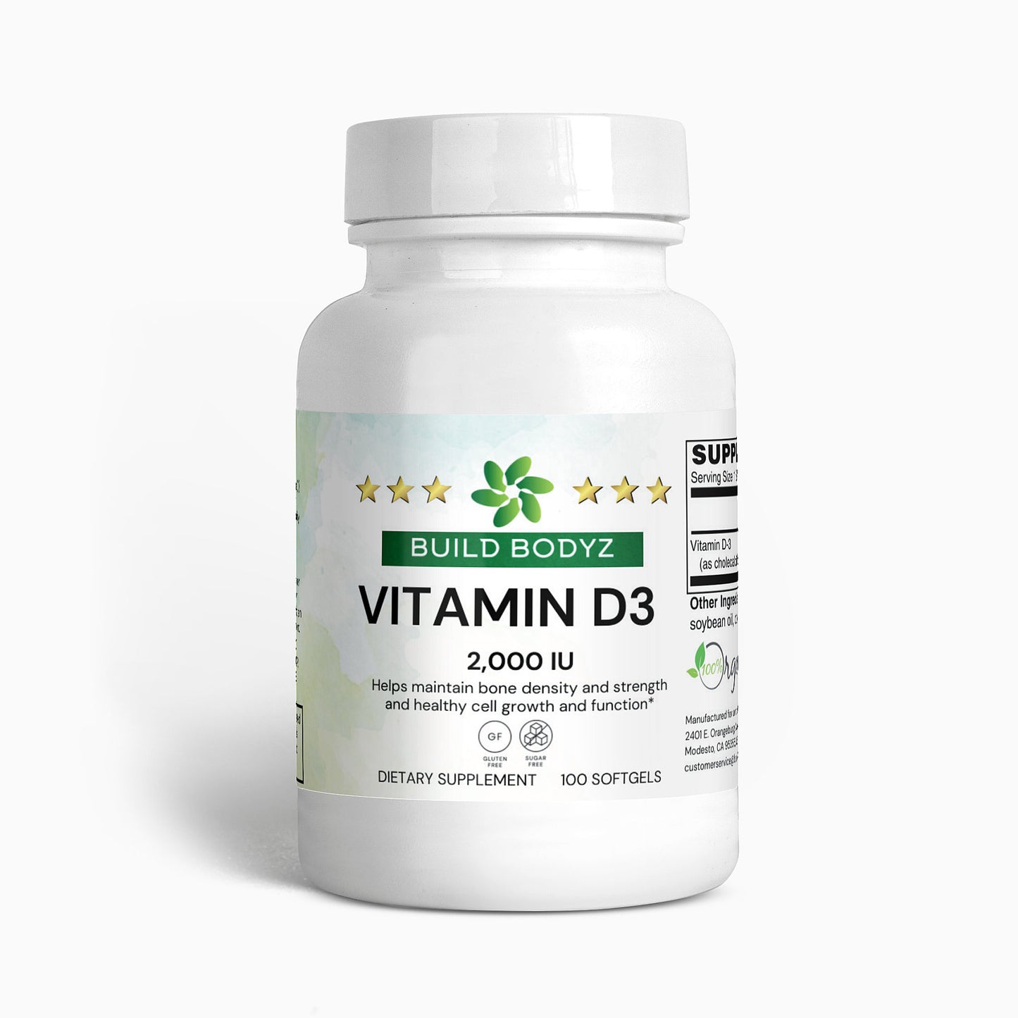 Vitamin D3 (2,000 IU) - Essential for Bone and Muscle Health - 100 Softgels, Gluten-Free