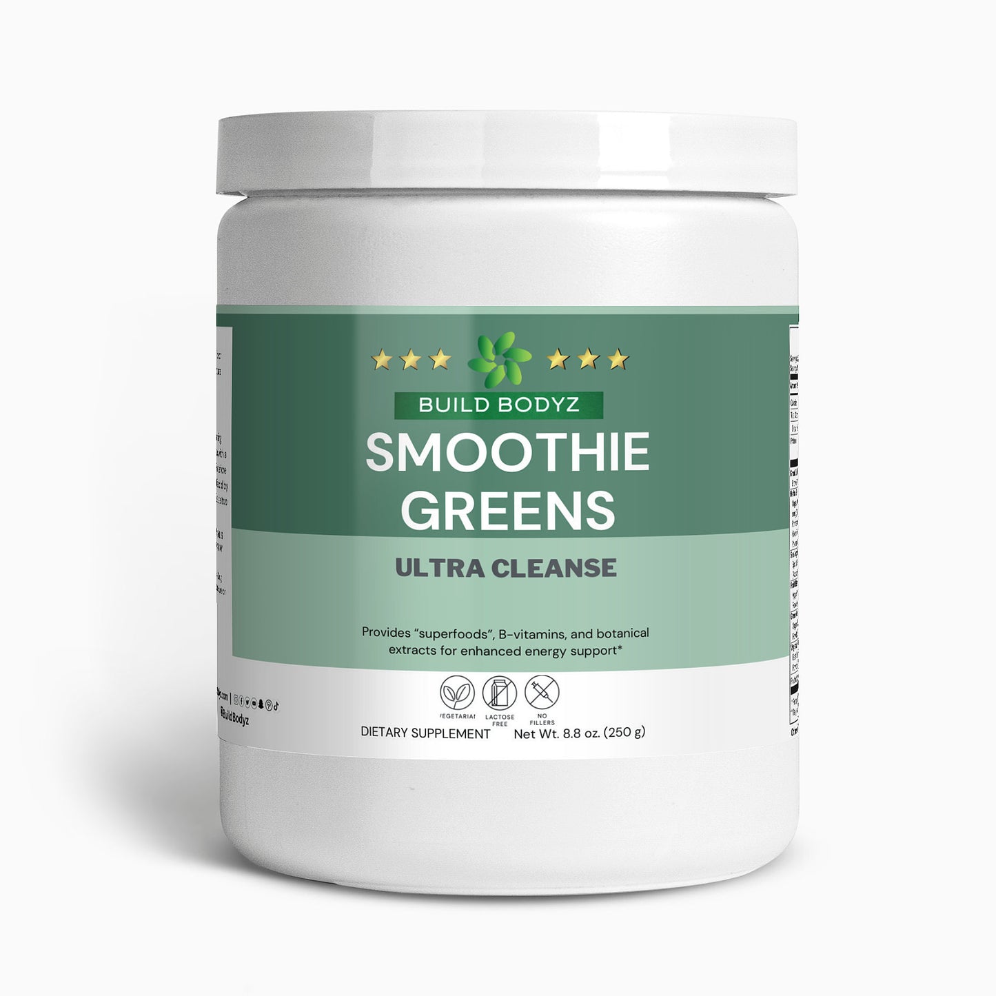 Ultra Cleanse Smoothie Greens: Organic Superfood Blend with B-Vitamins - 0.55lb (250g) - Vegetarian, and Lactose-Free