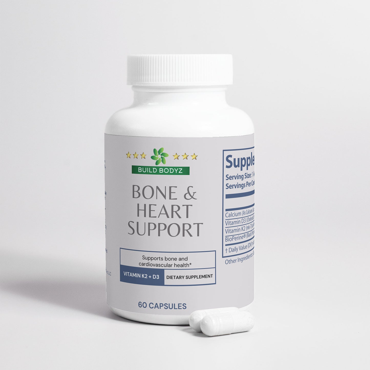Bone and Heart Health Support - Vitamin D3 and K2 Capsules - 60 Caps - USA Made, Gluten-Free
