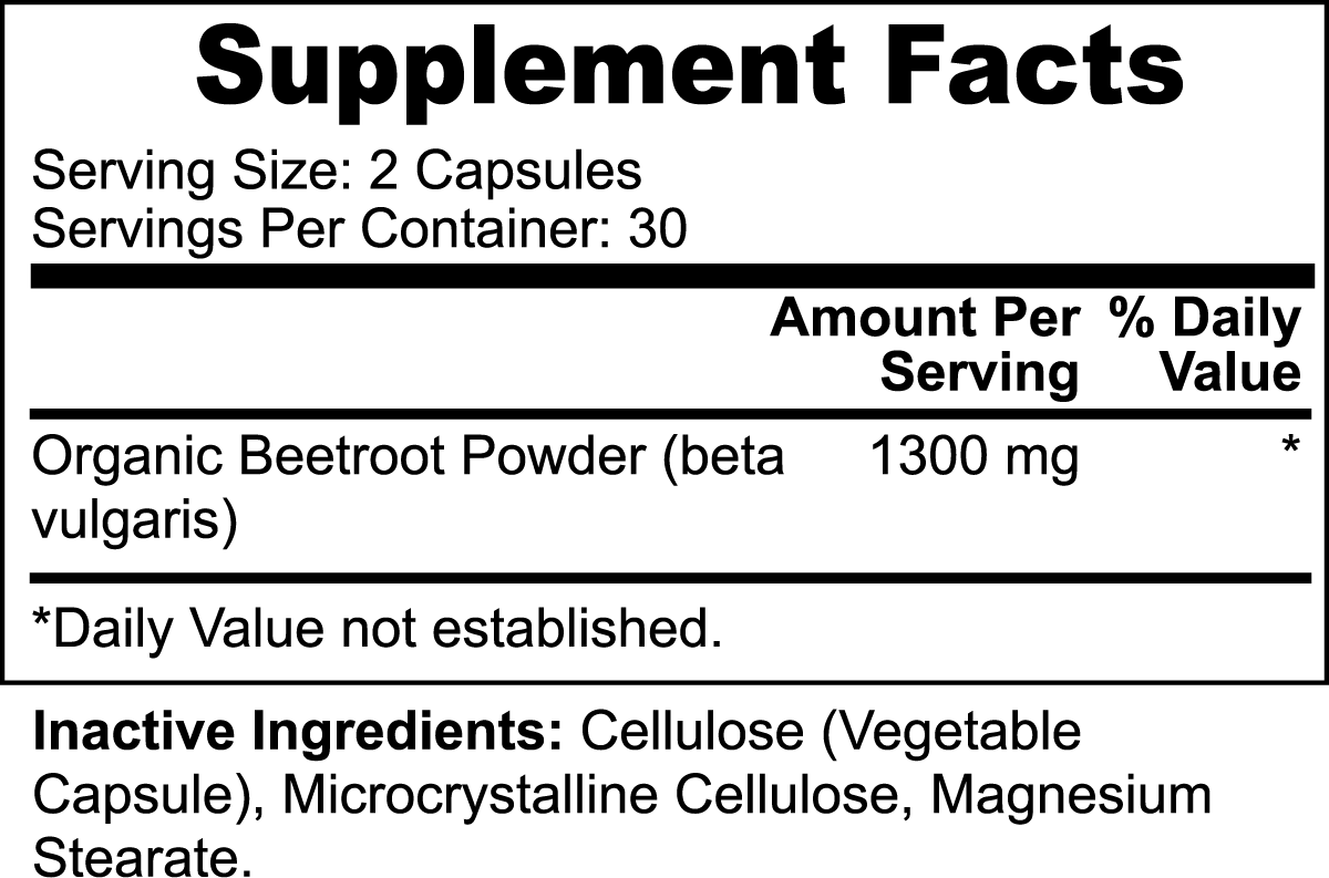 Organic Beetroot Capsules - Natural Nitric Oxide Booster with Antioxidants and Heart Health Benefits