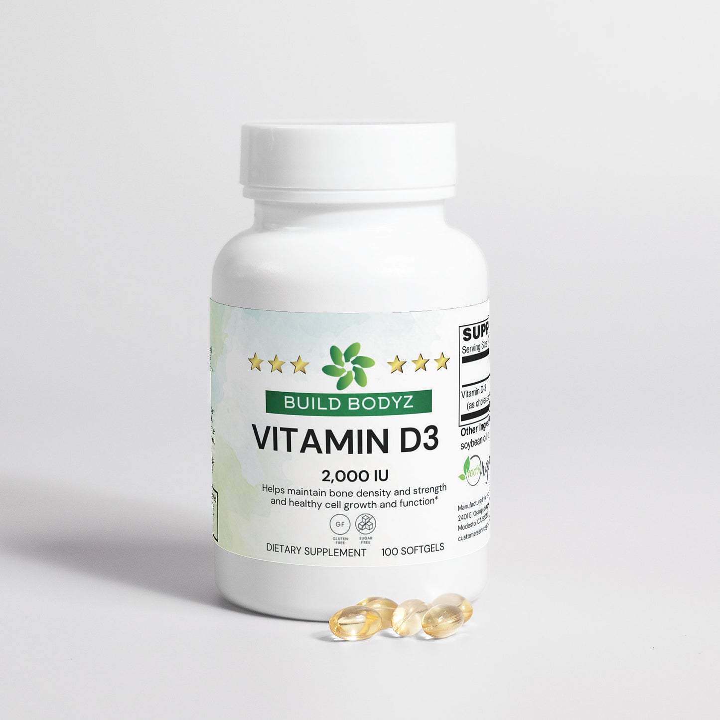 Vitamin D3 (2,000 IU) - Essential for Bone and Muscle Health - 100 Softgels, Gluten-Free